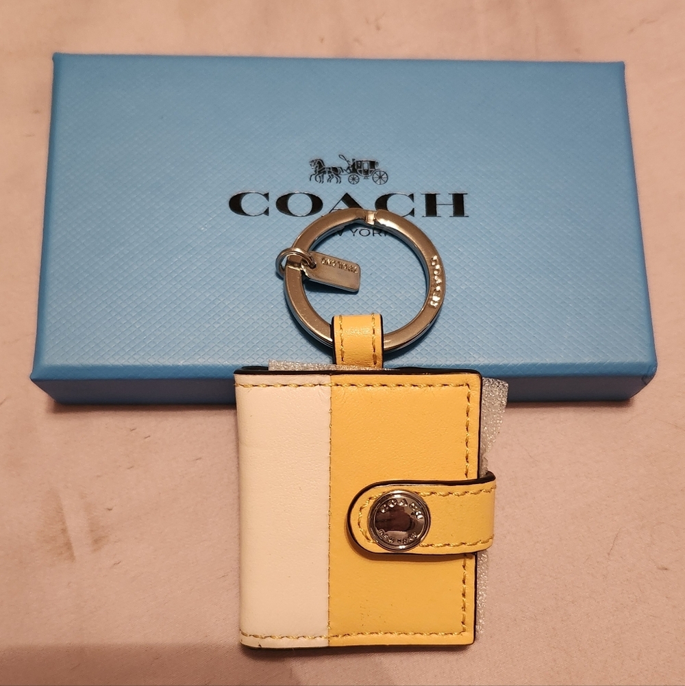 NWT Coach Chalk & Canary Leather Photo Book Keychain/Bag Charm